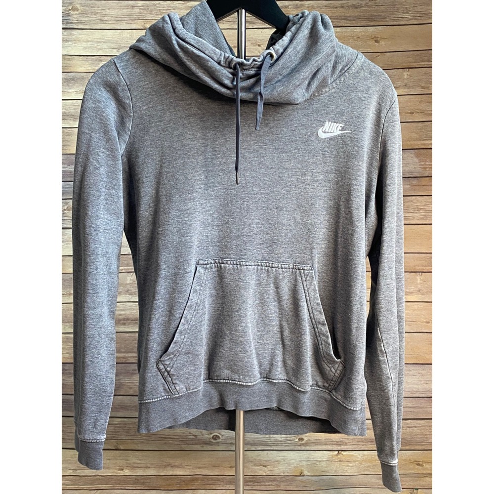 Nike Womens Funnel Neck Hoodie Gray French Terry Pullover Sweatshirt Small